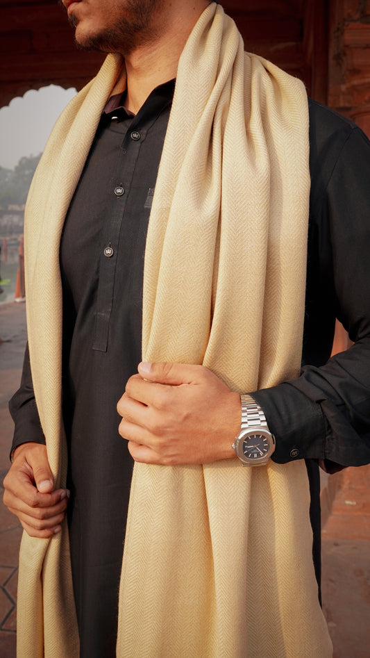 Premium Wool Shawl - Waves of Tradition (Brown Rice)