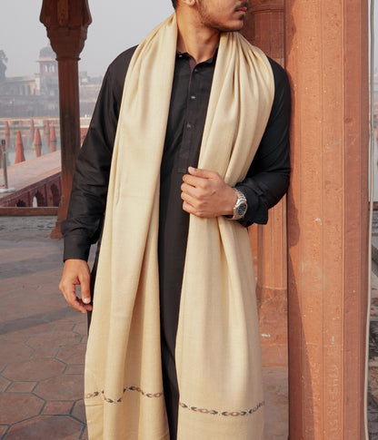 Premium Wool Shawl - Waves of Tradition (Brown Rice)