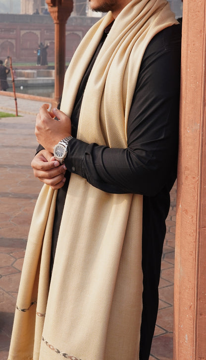 Premium Wool Shawl - Waves of Tradition (Brown Rice)