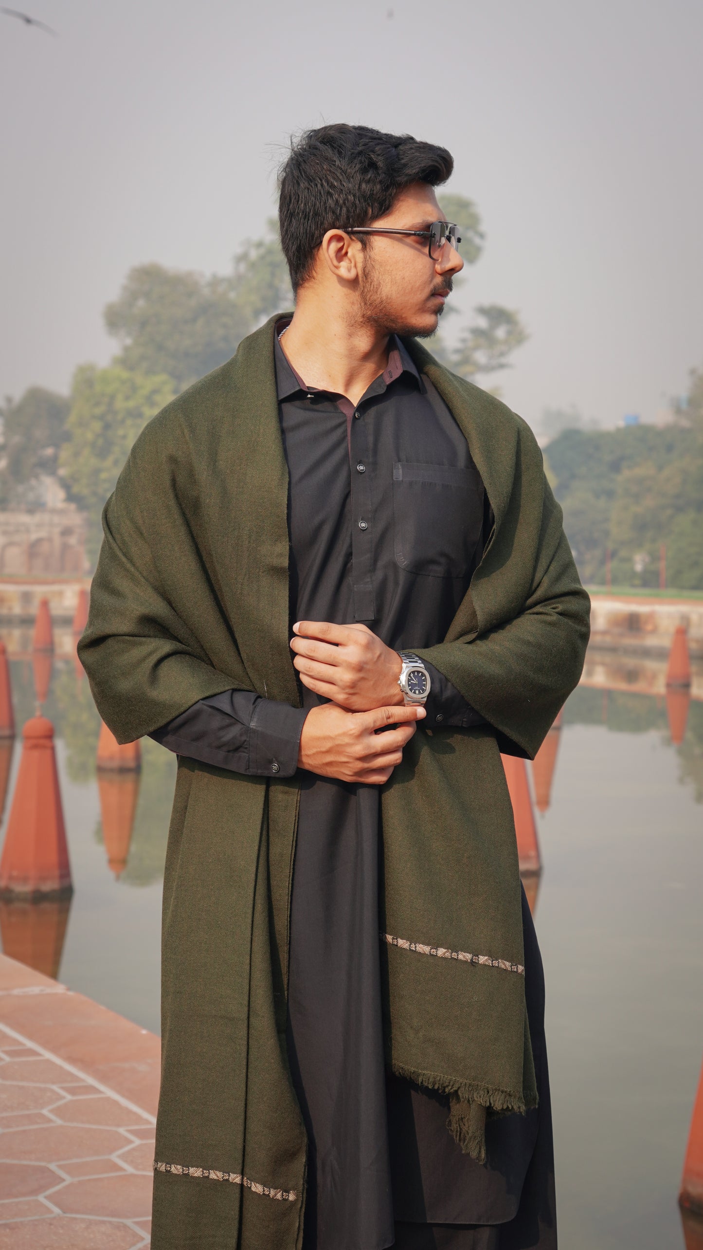 Exclusive Wool Shawl- Olive