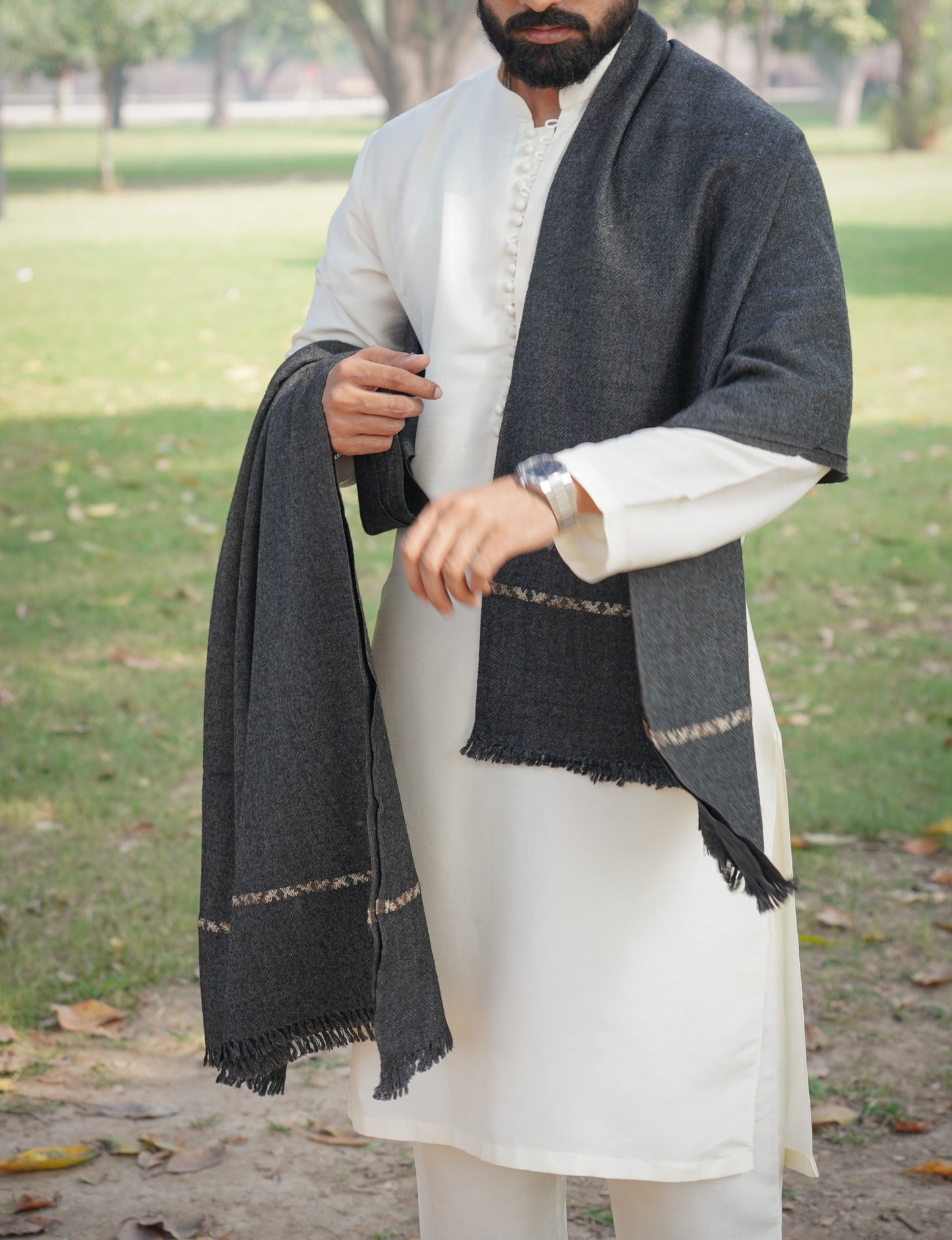Elite Wool Shawl- Charcoal Grey
