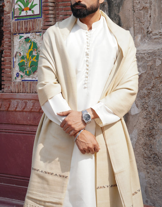 Premium Wool Shawl - Waves of Tradition (Beige)
