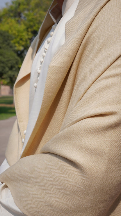 Premium Wool Shawl - Waves of Tradition (Beige)