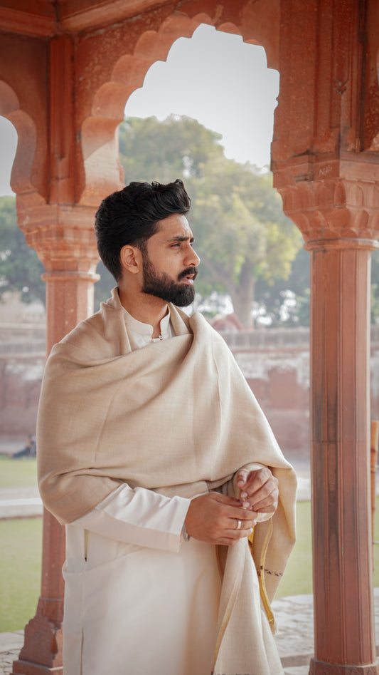 Heritage Wool Shawl - Patterned Khaki